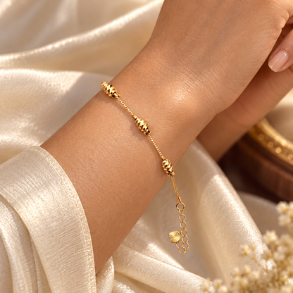 Golden Spiral Cut Bead Chain Bracelet - Stainless Steel