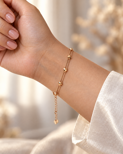 Geometric Charm Double-Layer Gold-Tone Bracelet - Stainless Steel