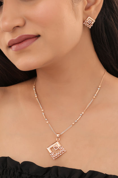 Geometric Square CZ Pendant Set - Pendant Set - Belleza Jewels