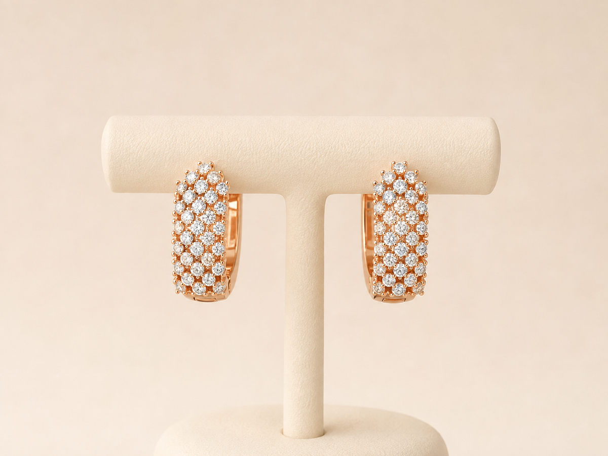 Rose Gold Diamond-Style Huggie Hoop Earrings