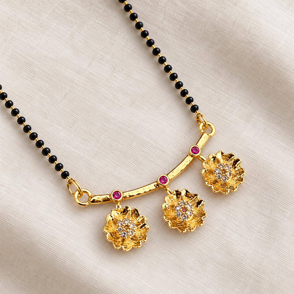 3676 mangalsutra floral details on ivory linen