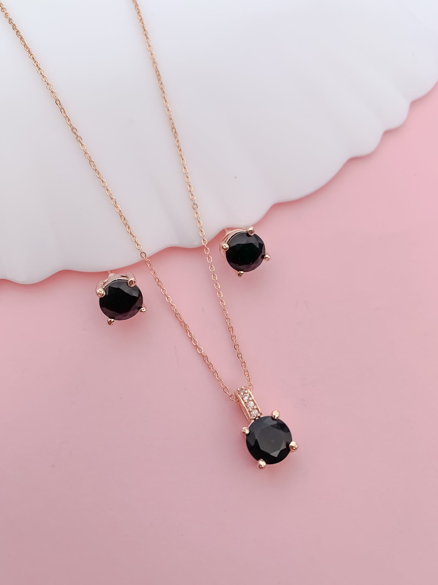 Elegant Aqua Stone Pendant Set in Rose Gold Finish