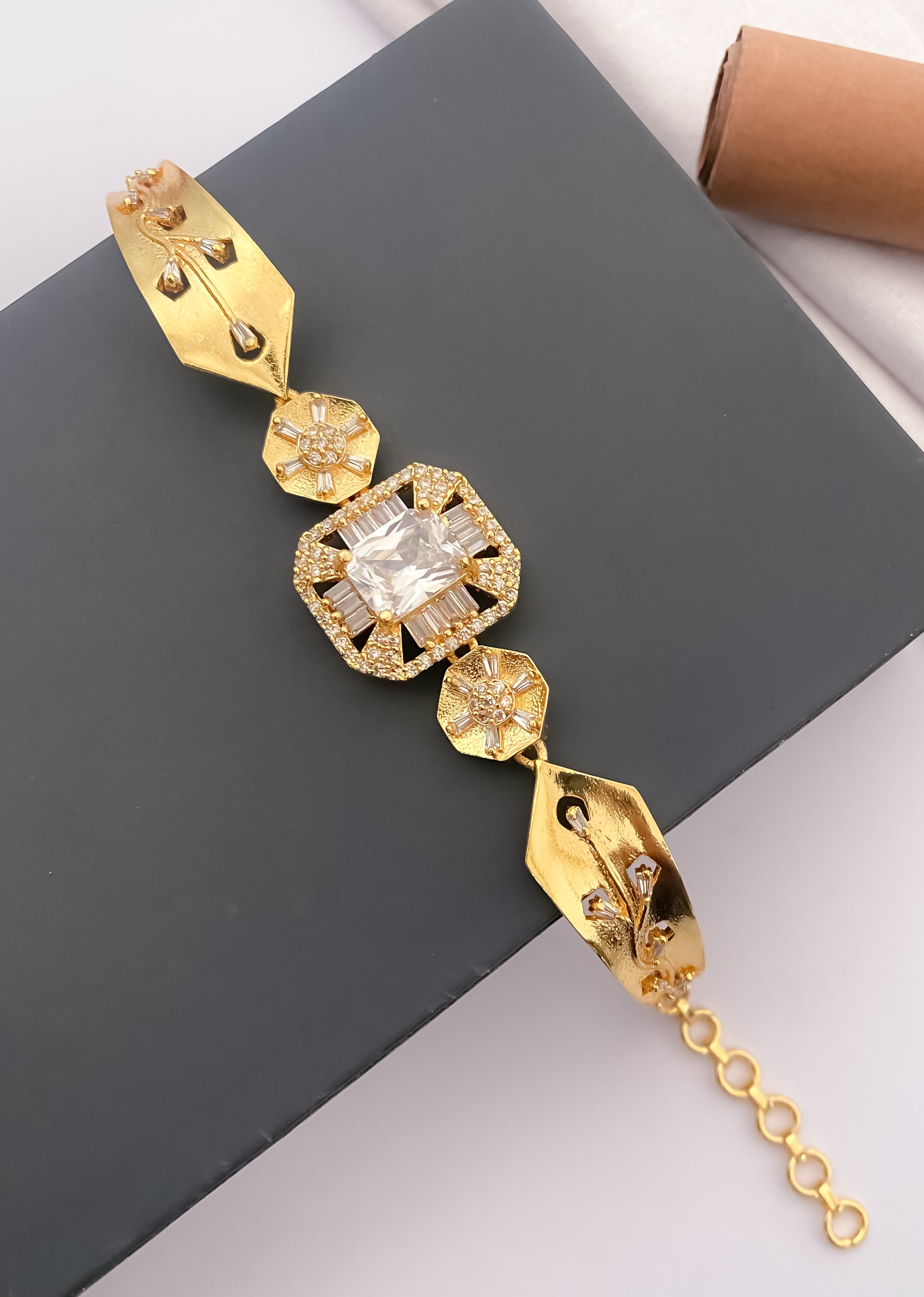 American Diamond High Gold Plated Fancy Colour Bracelet - Bracelet - Belleza Jewels