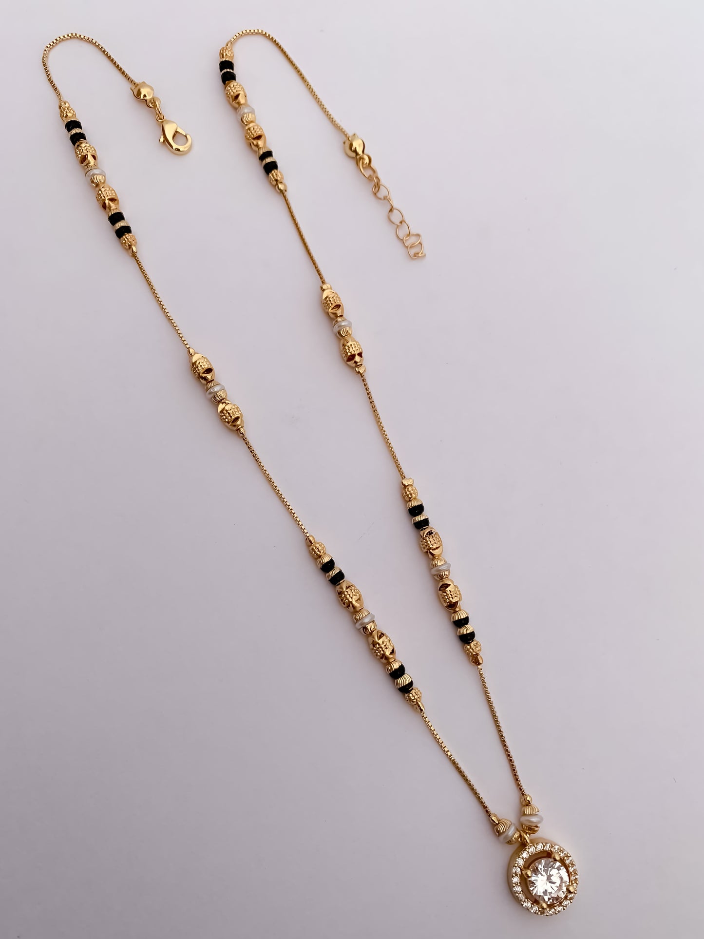 Buy 1 Get 1 Free -Classic Round Solitaire Crystal Gold Finish Black Bead Mangalsutra