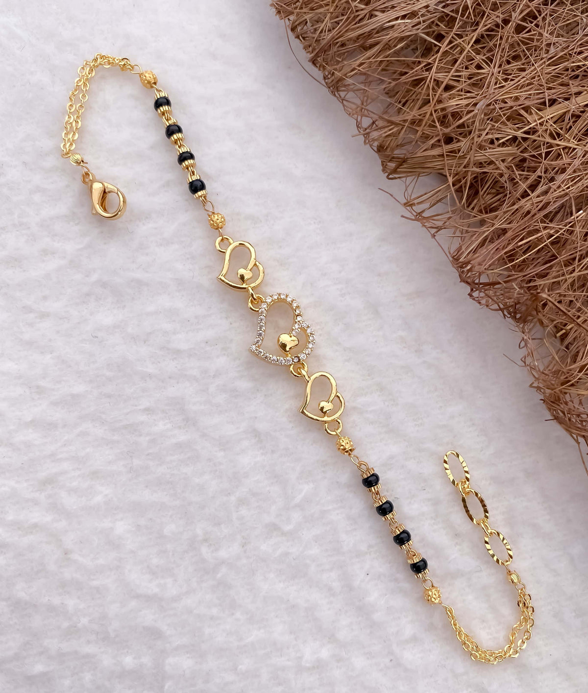 American Diamond Heart Shape High Gold Plated Hand Mangalsutra - Hand Mangalsutra - Belleza Jewels