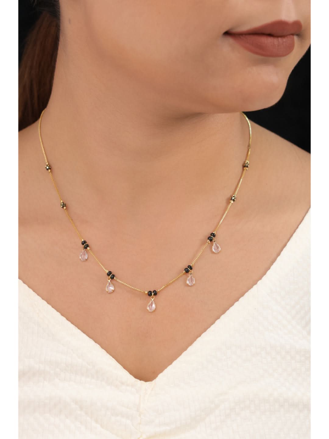 Buy 1 Get 1 Free - Crystal Drop Minimal Mangalsutra Necklace - Mangalsutra - Belleza Jewels
