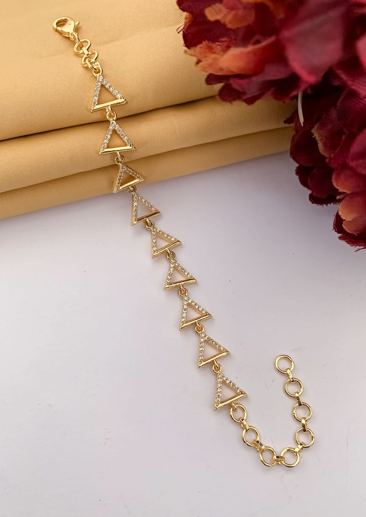 American Diamond Rose Gold Silver And Gold Plated Tringle Bracelet - Bracelet - Belleza Jewels