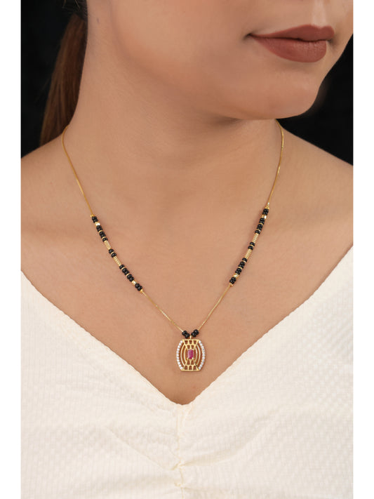Buy 1 Get 1 Free - American Diamond Ruby Gold Plated Delicate Fancy Mangalsutra