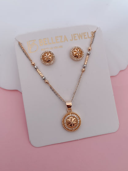 Rose Gold Floral Charm Pendant Set for Women