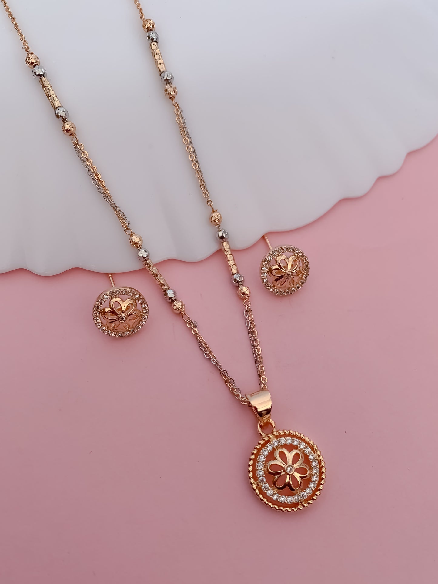 Rose Gold Floral Charm Pendant Set for Women