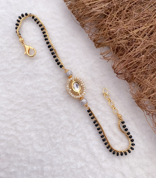 American Diamond Ovel Shape High Gold Plated Hand Mangalsutra - Belleza Jewels