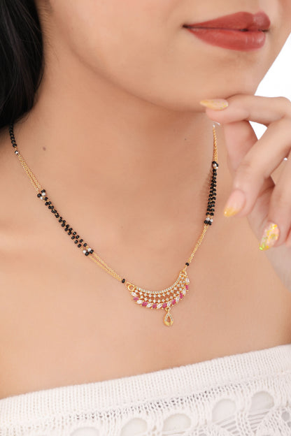 BUY 1 GET 1 FREE -  American Diamond White And Ruby High Gold Delicate Mangalsutra