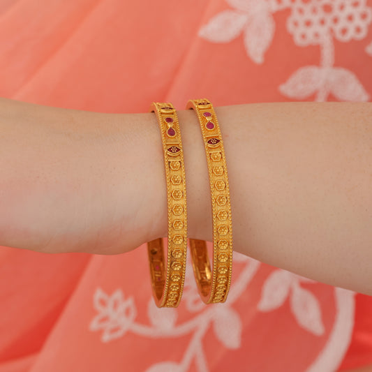 Buy 1 Get 1 Free- Fancy Delicate High Gold Bangles (Set of 2)