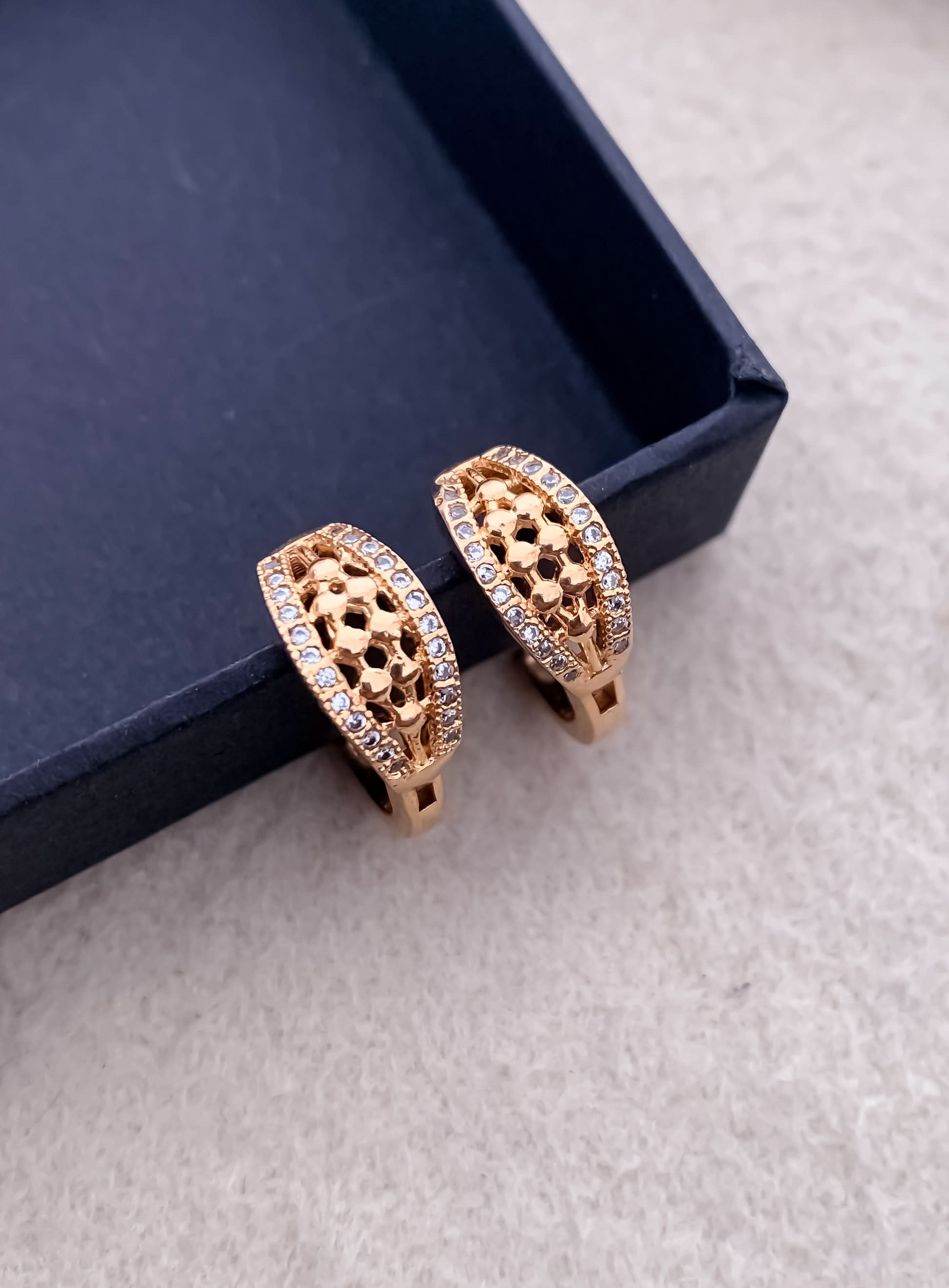 BUY 1 GET 1 FREE -American Diamond Rose Gold Plated Delicate earring Bali - Earrings - Belleza Jewels