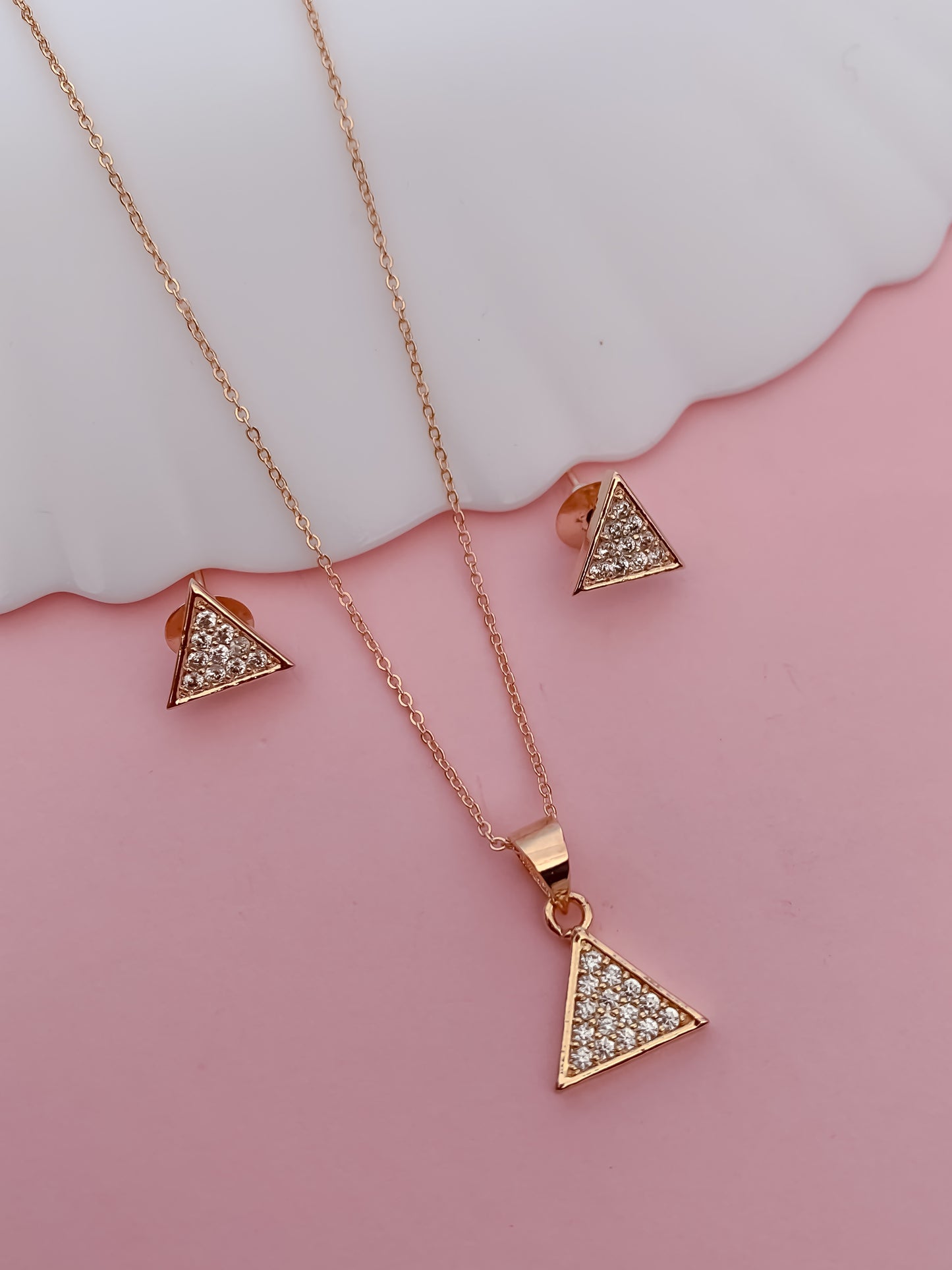 Rose Gold Triangle Crystal Pendant Set for Women