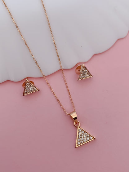 Rose Gold Triangle Crystal Pendant Set for Women