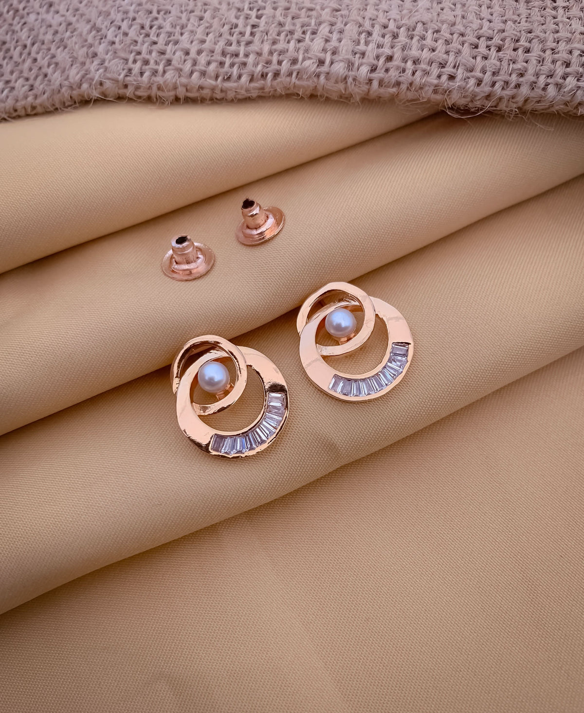 BUY 1 GET 1 FREE - Diamond With Pearl Rose Gold And Silver Earrings Tops - Tops - Belleza Jewels