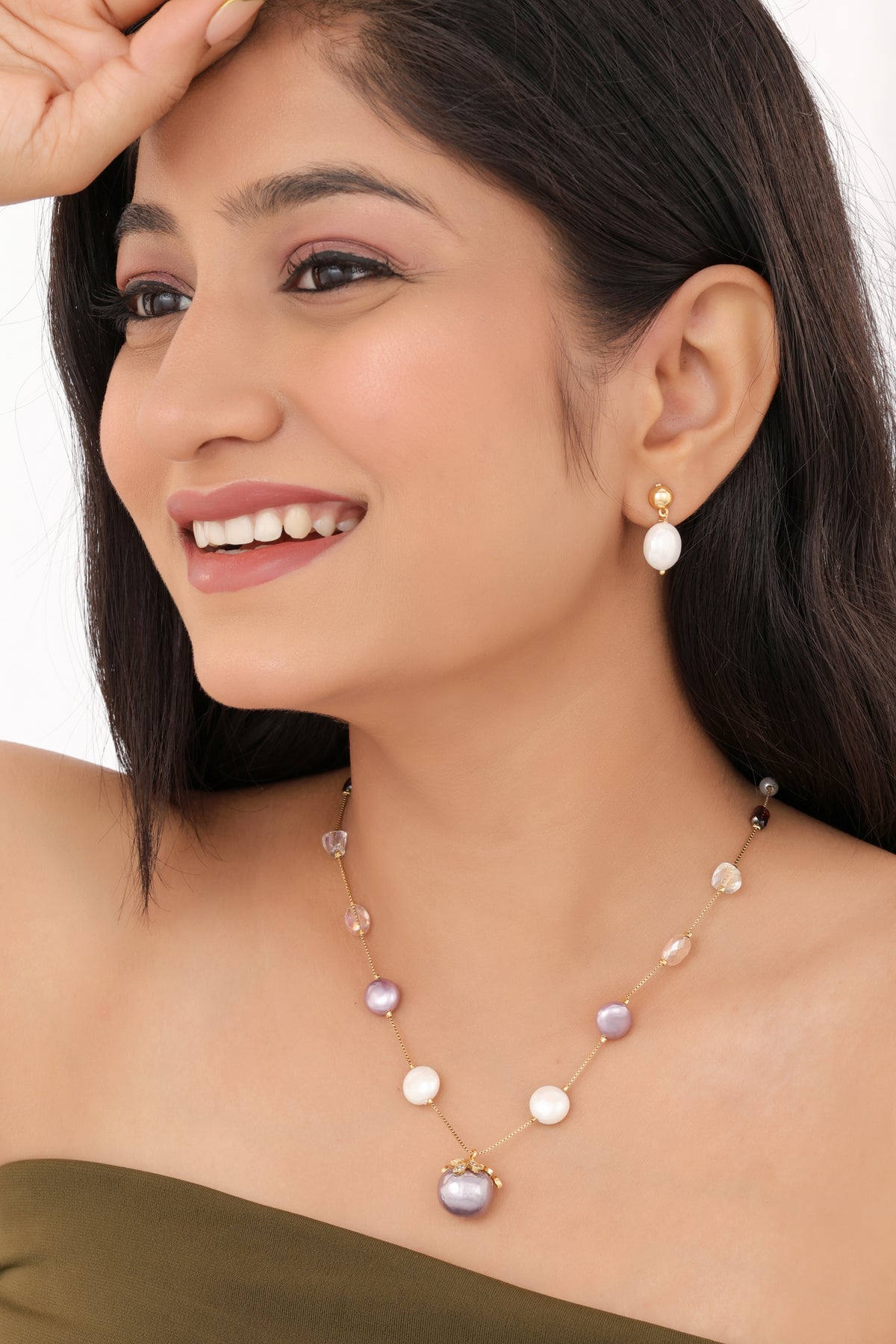 Big Stone American Diamonds Diamond High gold Plated Fancy Mala With Earring -  - Belleza Jewels