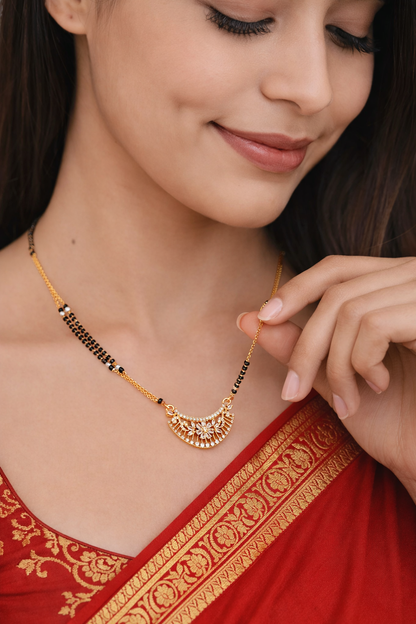 Buy 1 Get 1 Free - Crescent Diamond Pendant Gold Mangalsutra - Mangalsutra - Belleza Jewels