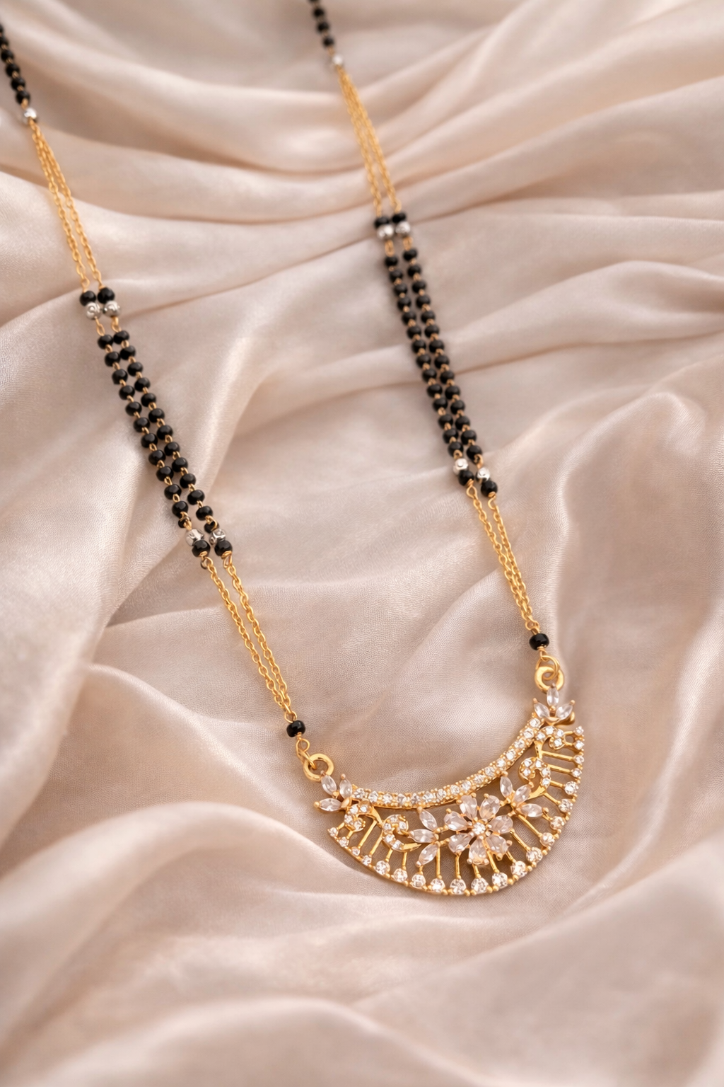 Buy 1 Get 1 Free - Crescent Diamond Pendant Gold Mangalsutra - Mangalsutra - Belleza Jewels