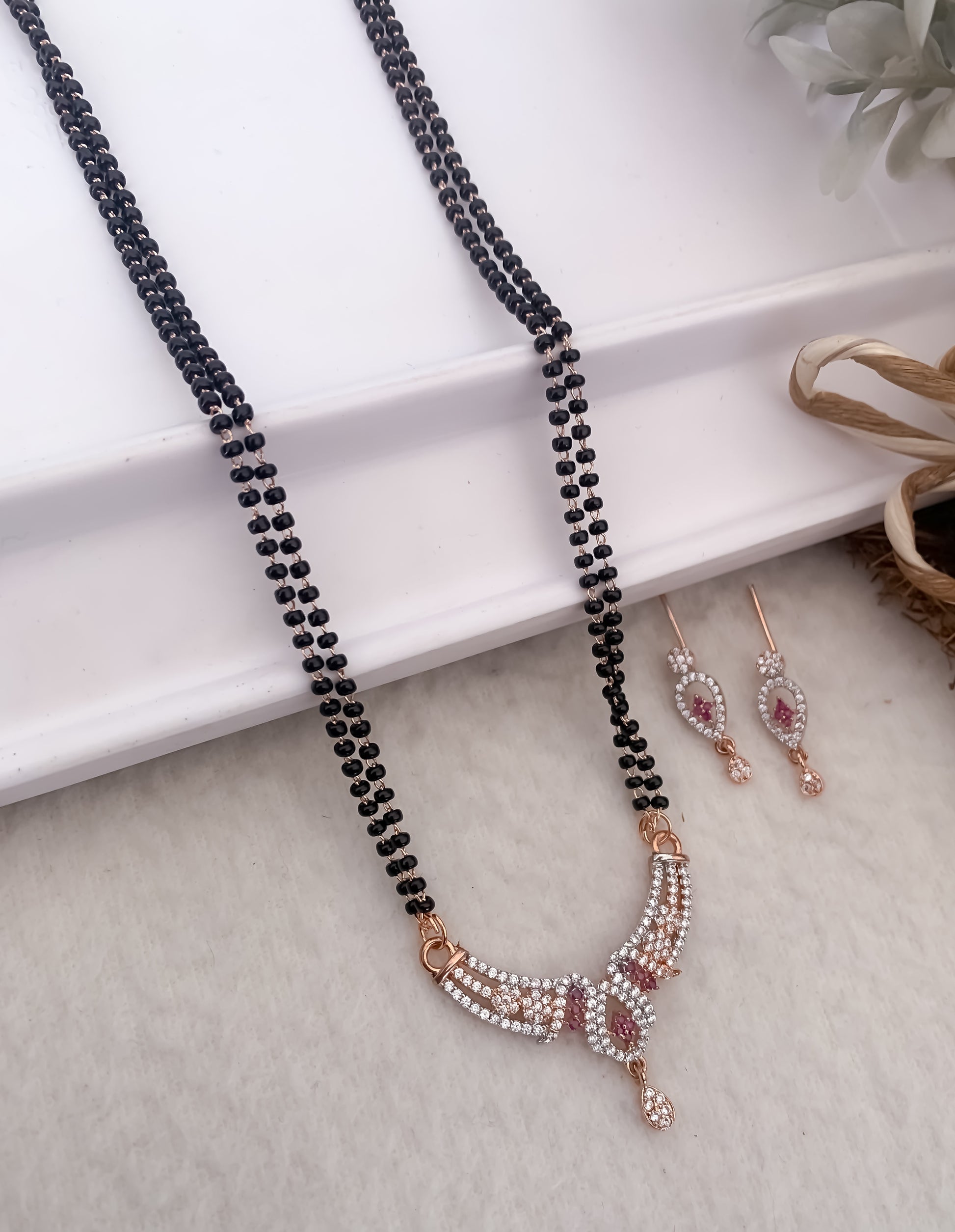 American Diamond Golden Silver And Tutone Rose Gold Pleted Duble Step Chain Mangalsutra Belleza Jewels