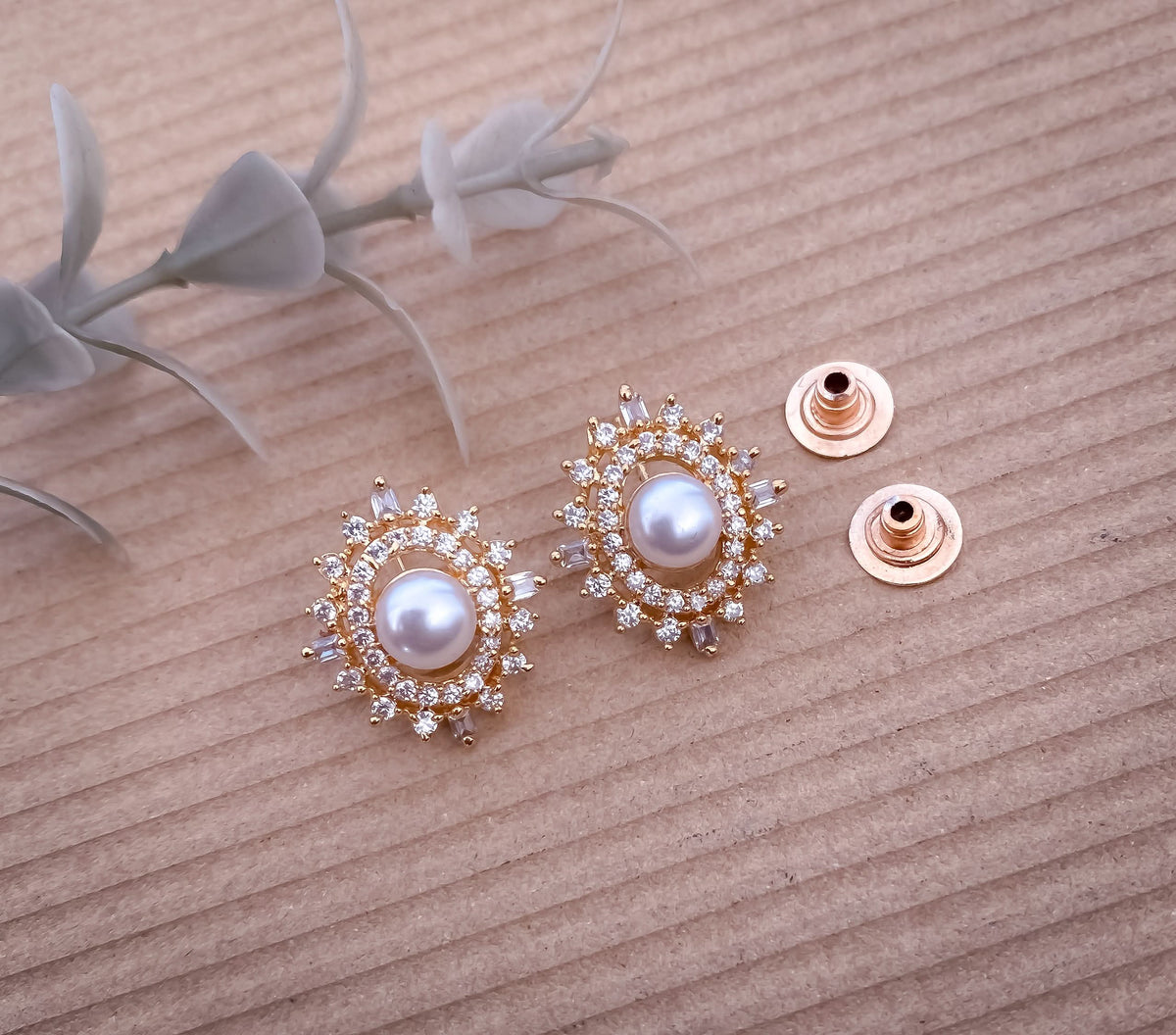 Buy 1 get 1 Free -American Diamond White Pearl Ovel Shape Earring Tops - Tops - Belleza Jewels
