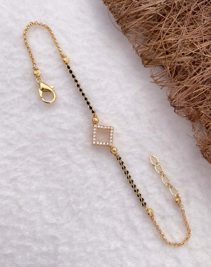 American Diamond Golden Fancy Hand Mangalsutra - Hand Mangalsutra - Belleza Jewels