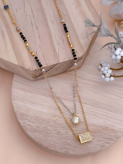 BUY 1 GET 1 FREE - American Diamond With White Stone Double step Fancy Delicate Mangalsutra - Mangalsutra - Belleza Jewels