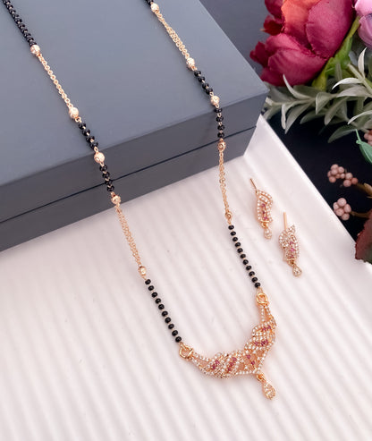 American Diamond Silver Rose Gold And Golden Pleted Fancy Chain Royal Mangalsutra Belleza Jewels