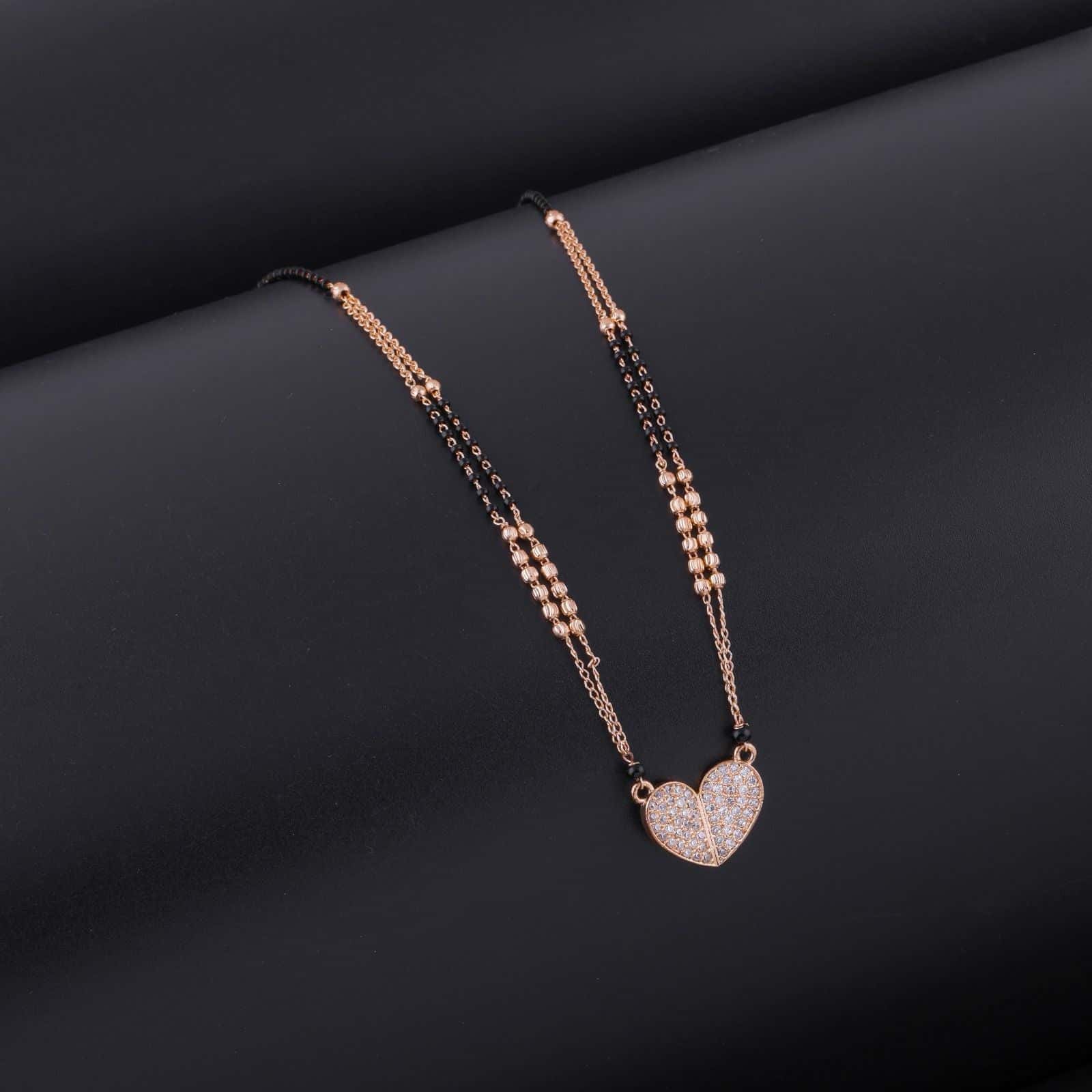 BUY 1 GET 1 FREE - American Diamond Rose Gold Plated Delicate Heart Shape Fancy Mangalsutra - Mangalsutra - Belleza Jewels