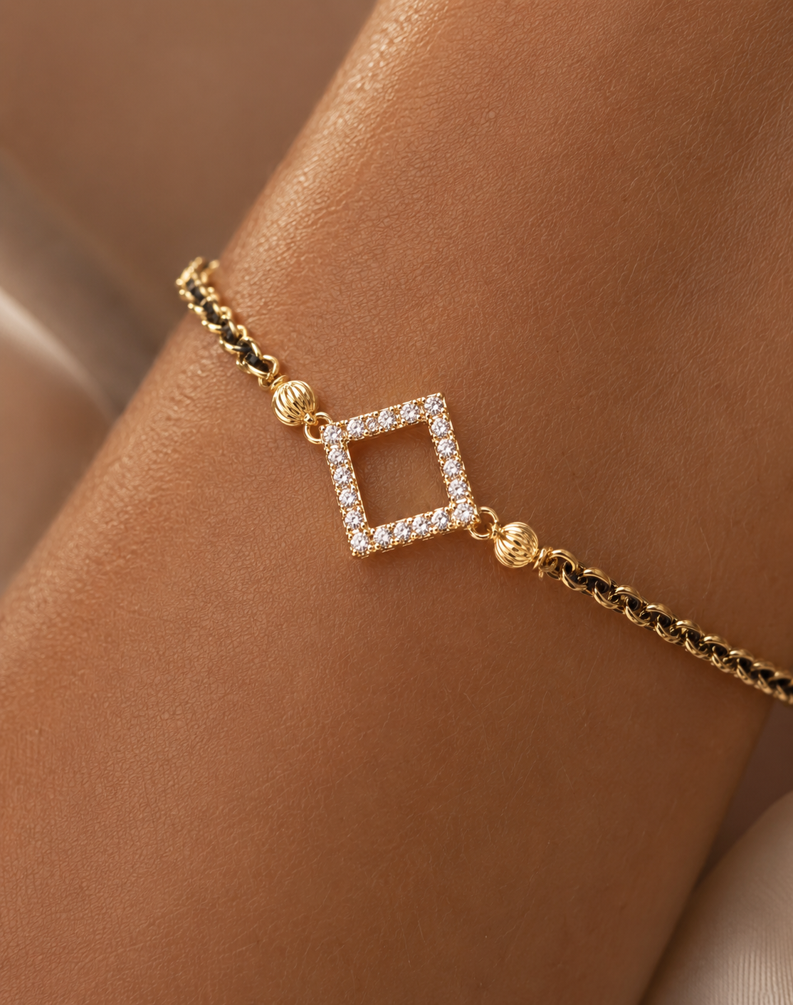 Radiant Square Charm Mangalsutra Bracelet