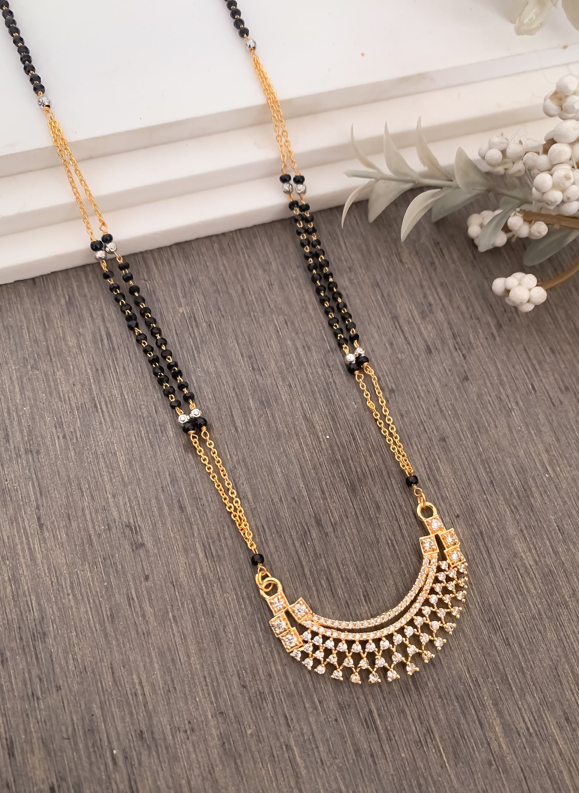 BUY 1 GET 1 FREE - American Diamond High Gold Real Gold Look Delicate Mangalsutra - Mangalsutra - Belleza Jewels