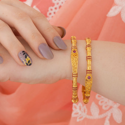 Buy 1 Get 1 Free-Fancy High Gold Delicate Bangles (Set of 2)