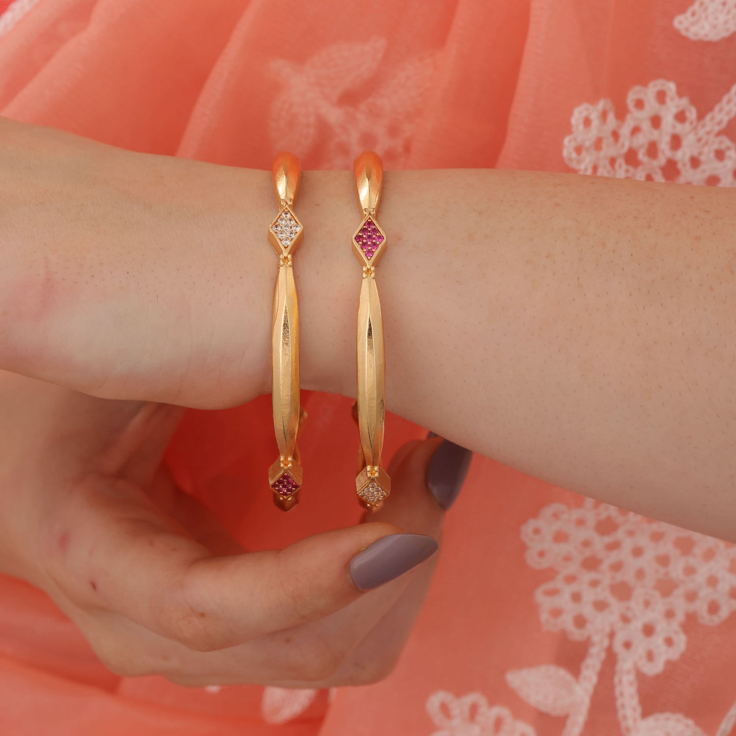 Fancy High Gold Delicate Bangles (Set of 2)