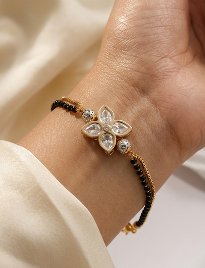 American Diamond Flower Shape Gold Fancy Hand Mangalsutra