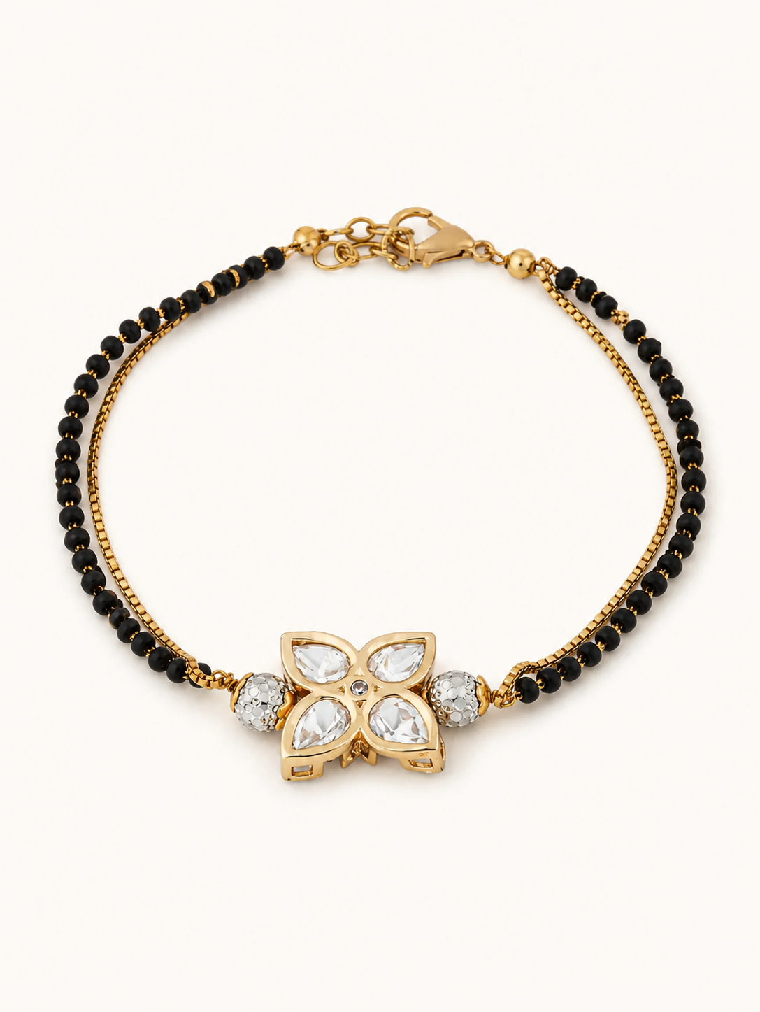 American Diamond Flower Shape Gold Fancy Hand Mangalsutra