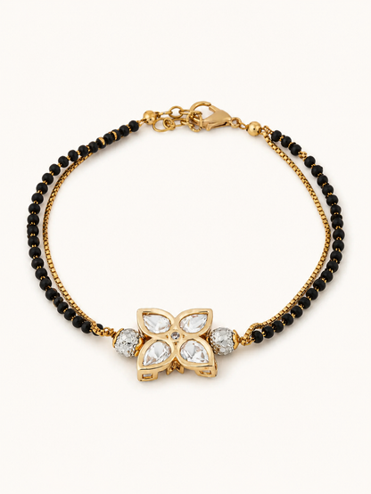 American Diamond Flower Shape Gold Fancy Hand Mangalsutra