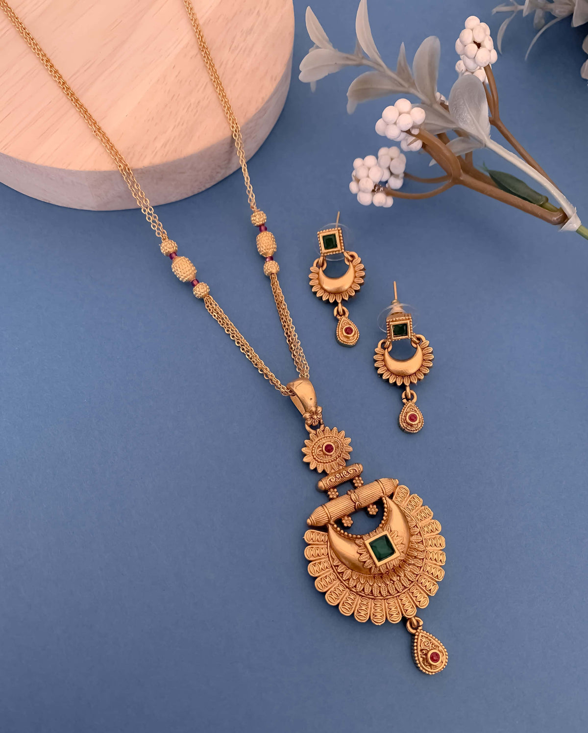 Brass High Gold Original Gold Look Matt Finished Casual Pendant Set - Pendant Set - Belleza Jewels