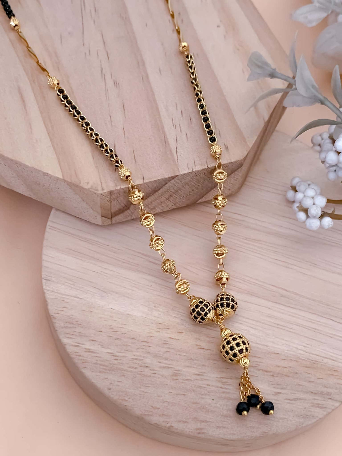 BUY 1 GET 1 FREE - Fancy Black Diamond High Gold Hanging Delicate Mangalsutra - Mangalsutra - Belleza Jewels