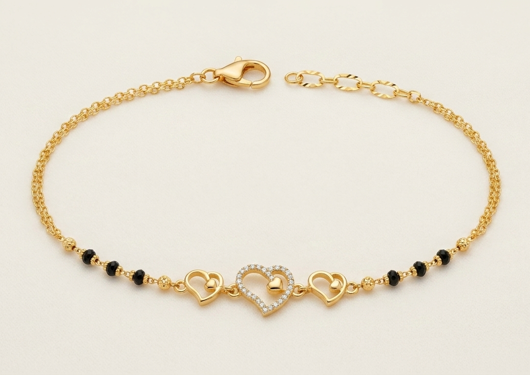 American Diamond Heart Shape High Gold Plated Hand Mangalsutra