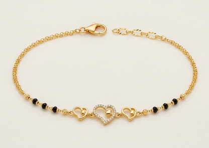 American Diamond Heart Shape High Gold Plated Hand Mangalsutra