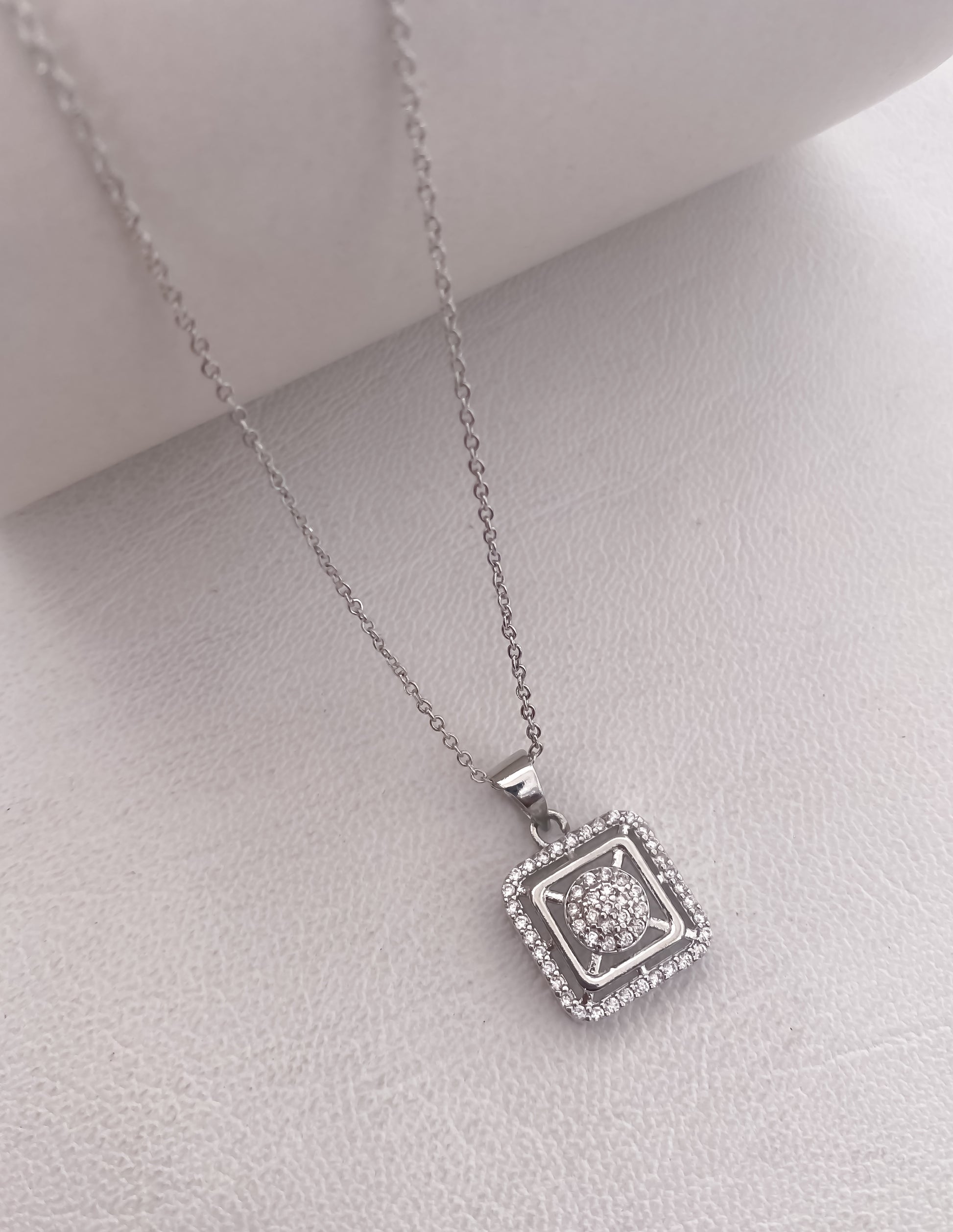 American Diamond Square Shape Rose Gold Silver and Gold Plated Delicate Necklace - Chain Pendal - Belleza Jewels