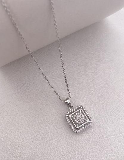 American Diamond Square Shape Rose Gold Silver and Gold Plated Delicate Necklace - Chain Pendal - Belleza Jewels