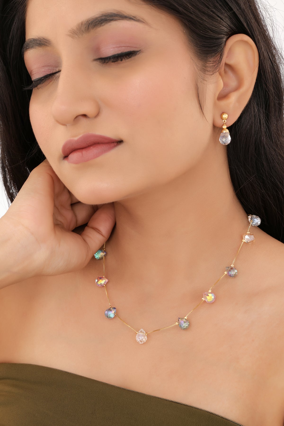 Multi color malaset with earrings -  - Belleza Jewels