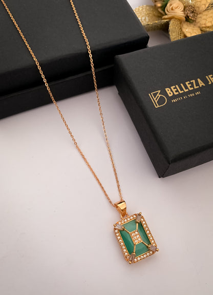 American Diamond square Rose Gold chain Pendant Necklace - Chain Pendal - Belleza Jewels