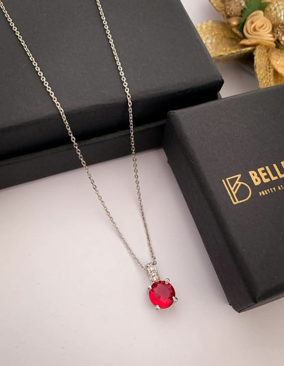 American Diamond Silver Round Single Stone multiple Colour Delicate Chain Pendant - Chain Pendal - Belleza Jewels