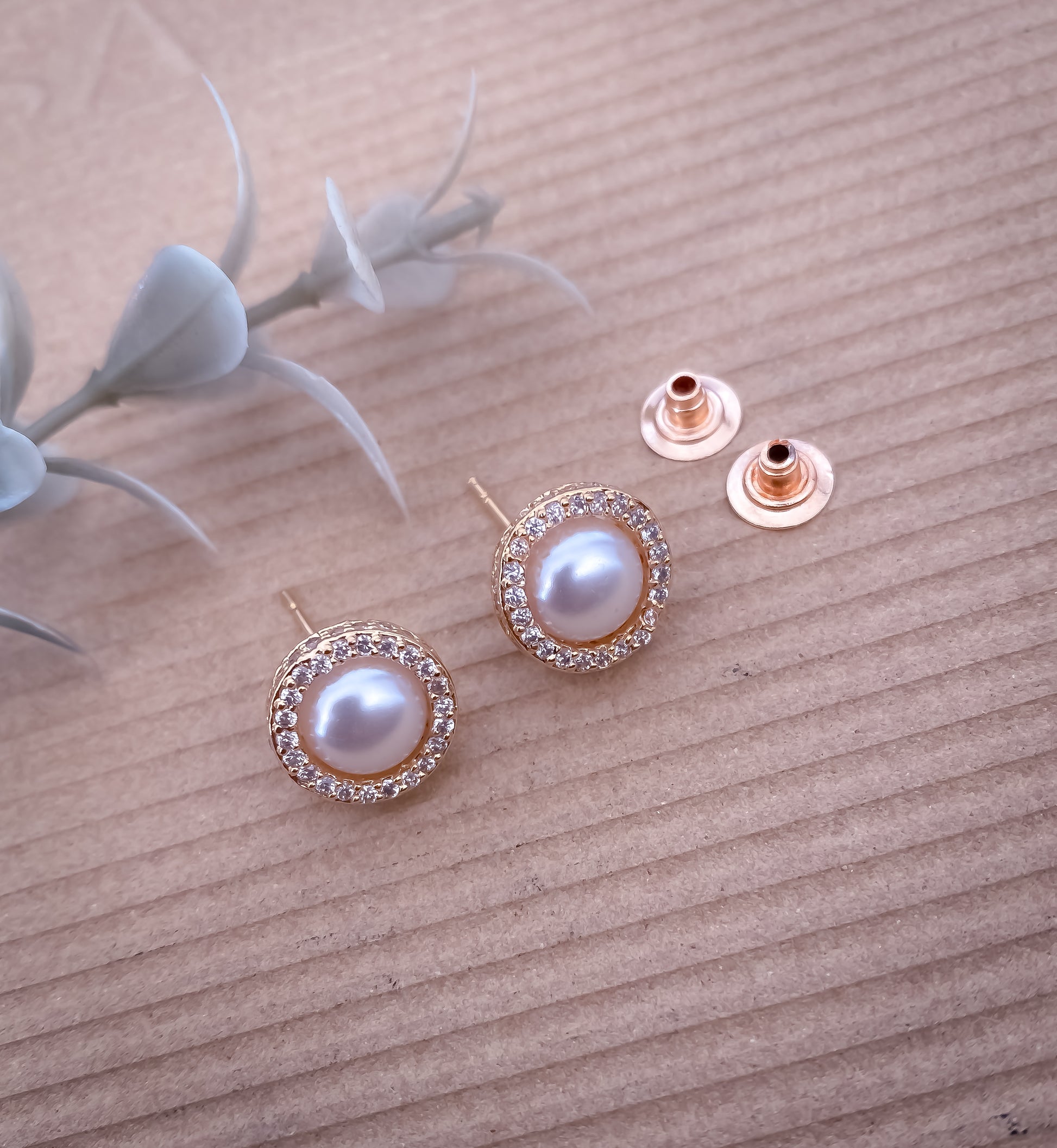 BUY 1 GET 1 FREE -American Diamond Rose Gold and Silver White Pearl Round Shape Tops - Tops - Belleza Jewels