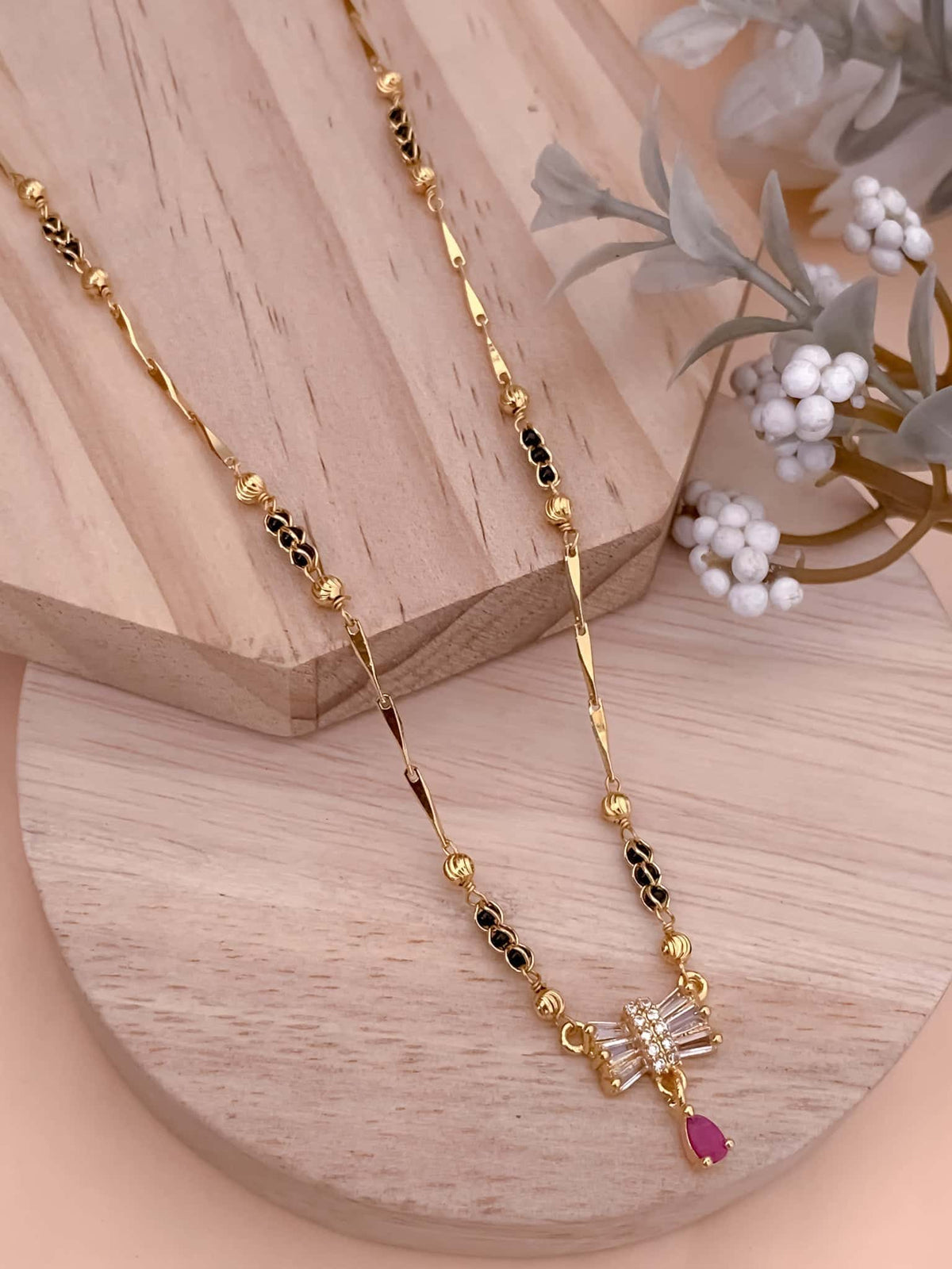 Buy 1 Get 1 Free American Diamond Fancy High Gold Ruby Hanging Mangalsutra - Mangalsutra - Belleza Jewels