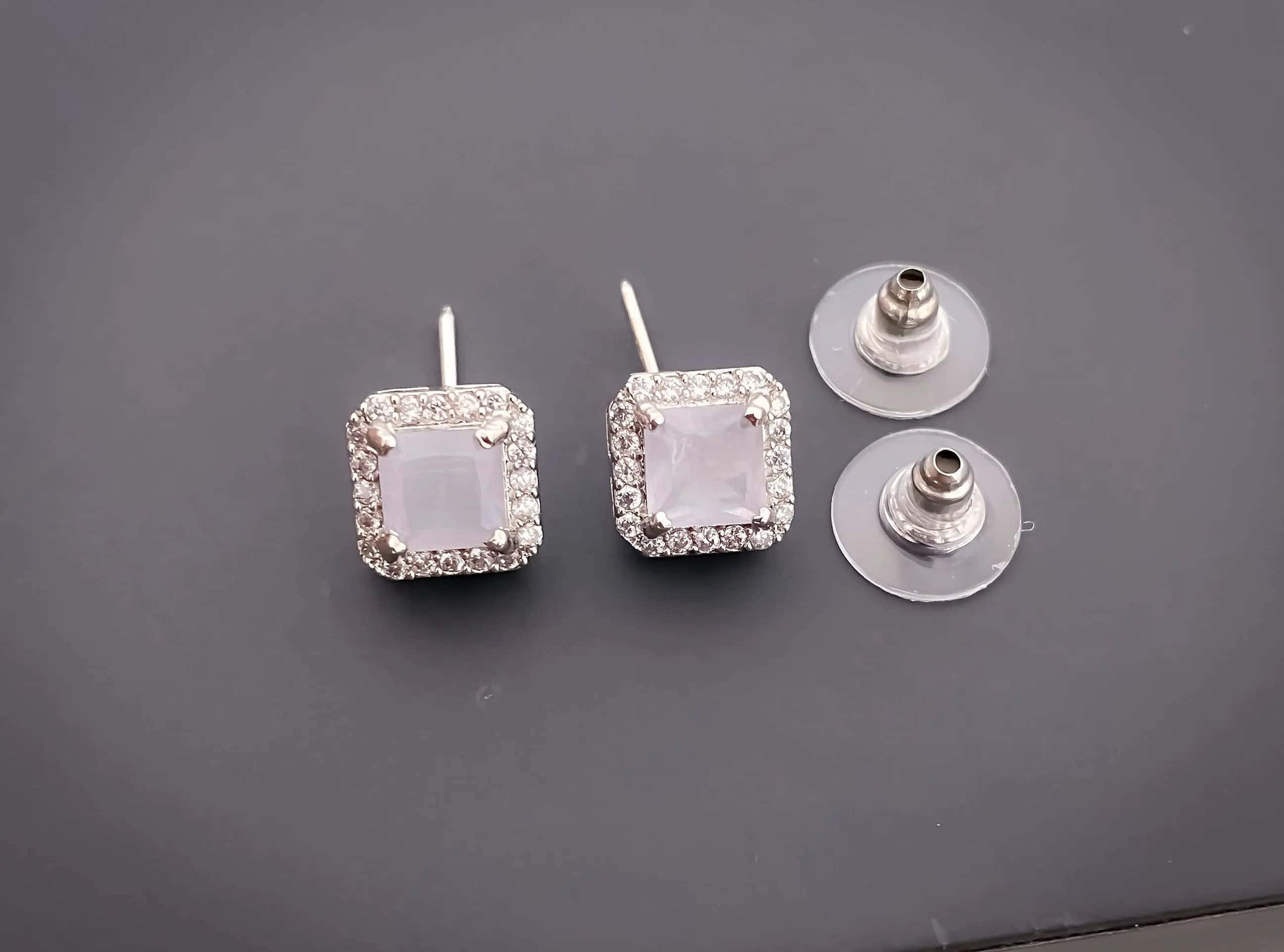 American Diamond Square All Colour Silver Plated Delicate Pendant Set - Pendant Set - Belleza Jewels