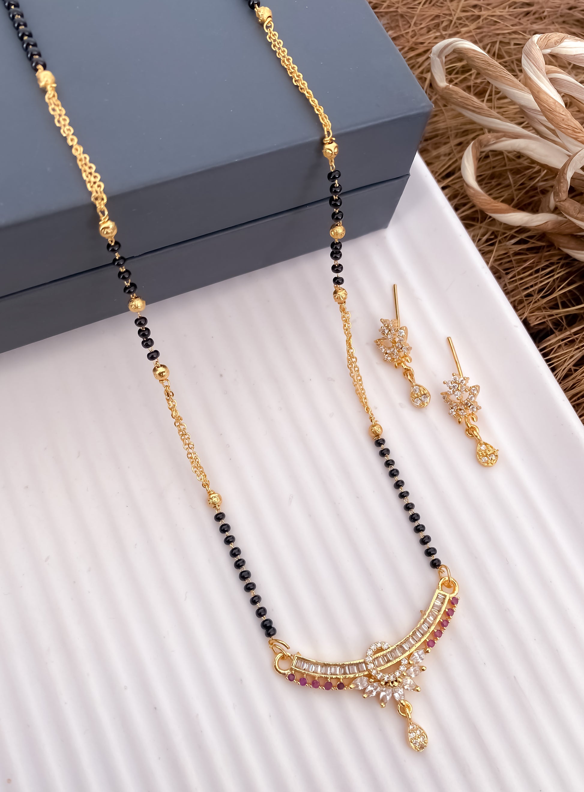 American Diamond Rose Gold Golden and Silver Pleted Fancy Mangalsutra Length 18” Belleza Jewels